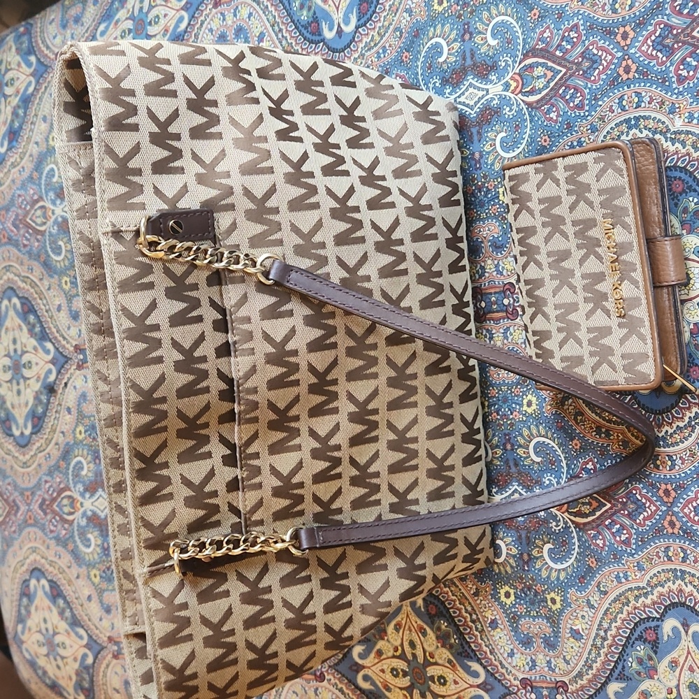 Tan and brown michael kors purse